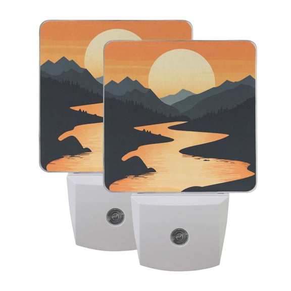 Night Light 3x4.5x1.4In LED Sensor Night Light Instruction Bedroom Baby Room Stairway Hallway Entry Night Light Cartoon River Sunset