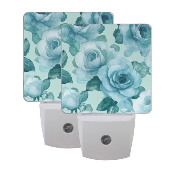 Night Light 3x4.5x1.4In LED Sensor Night Light Instruction Bedroom Baby Room Stairway Hallway Entry Night Light Cartoon Turquoise Roses Seamless