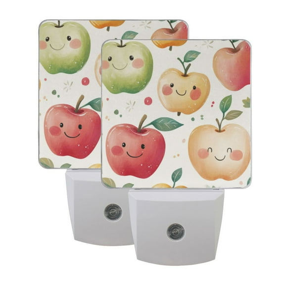 Night Light 3x4.5x1.4In LED Sensor Night Light Instruction Bedroom Baby Room Stairway Hallway Entry Night Light Colorful Cartoon Smiling Apple