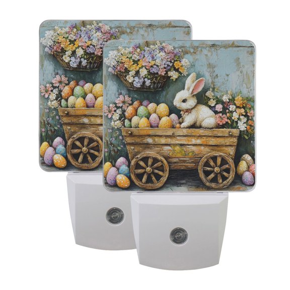 Night Light 3x4.5x1.4In LED Sensor Night Light Instruction Bedroom Baby Room Stairway Hallway Entry Night Light Easter Painting Bunny