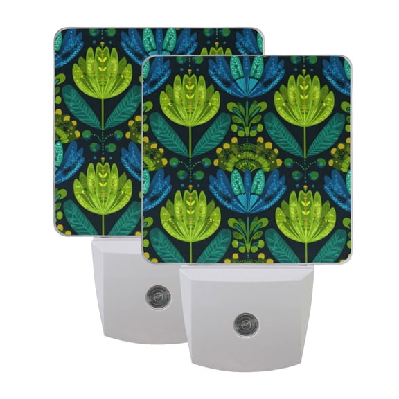 Night Light 3x4.5x1.4In LED Sensor Night Light Instruction Bedroom Baby Room Stairway Hallway Entry Night Light Emerald Tulip Bold Pattern