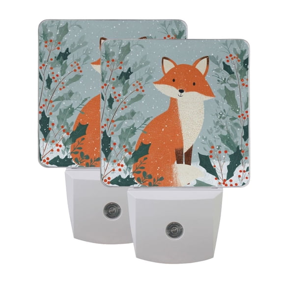 Night Light 3x4.5x1.4In LED Sensor Night Light Instruction Bedroom Baby Room Stairway Hallway Entry Night Light Fox in Snow