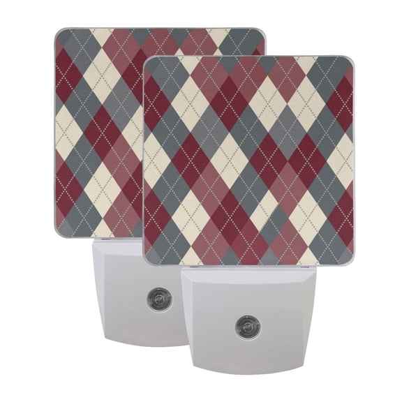 Night Light 3x4.5x1.4In LED Sensor Night Light Instruction Bedroom Baby Room Stairway Hallway Entry Night Light Maroon Argyle Interlock