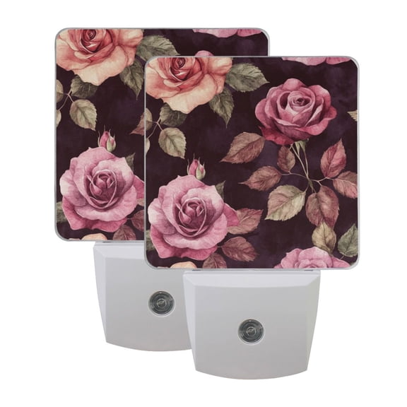 Night Light 3x4.5x1.4In LED Sensor Night Light Instruction Bedroom Baby Room Stairway Hallway Entry Night Light Maroon Roses Seamless