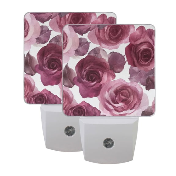 Night Light 3x4.5x1.4In LED Sensor Night Light Instruction Bedroom Baby Room Stairway Hallway Entry Night Light Maroon Roses
