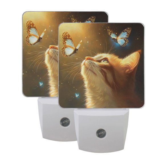Night Light 3x4.5x1.4In LED Sensor Night Light Instruction Bedroom Baby Room Stairway Hallway Entry Night Light Pretty Cat and Butterflies