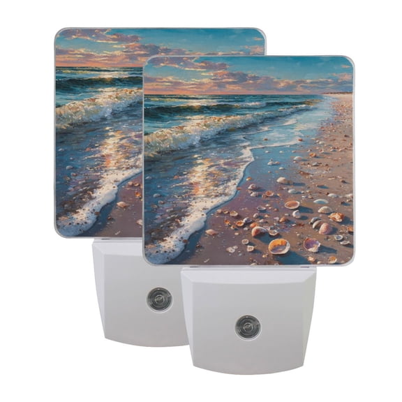 Night Light 3x4.5x1.4In LED Sensor Night Light Instruction Bedroom Baby Room Stairway Hallway Entry Night Light Seashell Beach Scene