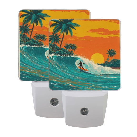 Night Light 3x4.5x1.4In LED Sensor Night Light Instruction Bedroom Baby Room Stairway Hallway Entry Night Light Surfers Ride Ocean Waves