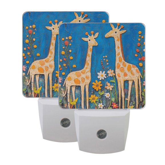 Night Light 3x4.5x1.4In LED Sensor Night Light Instruction Bedroom Baby Room Stairway Hallway Entry Night Light Two Cute Giraffes