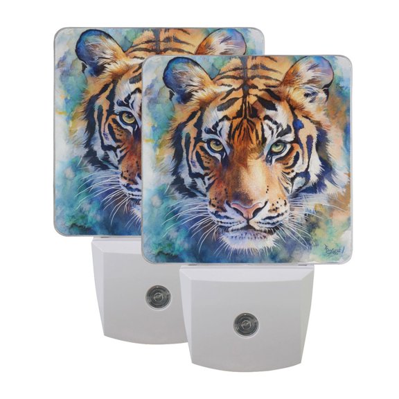 Night Light 3x4.5x1.4In LED Sensor Night Light Instruction Bedroom Baby Room Stairway Hallway Entry Night Light Watercolor Tiger