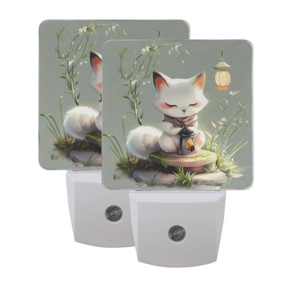 Night Light 3x4.5x1.4In LED Sensor Night Light Instruction Bedroom Baby Room Stairway Hallway Entry Night Light White Cartoon Fox