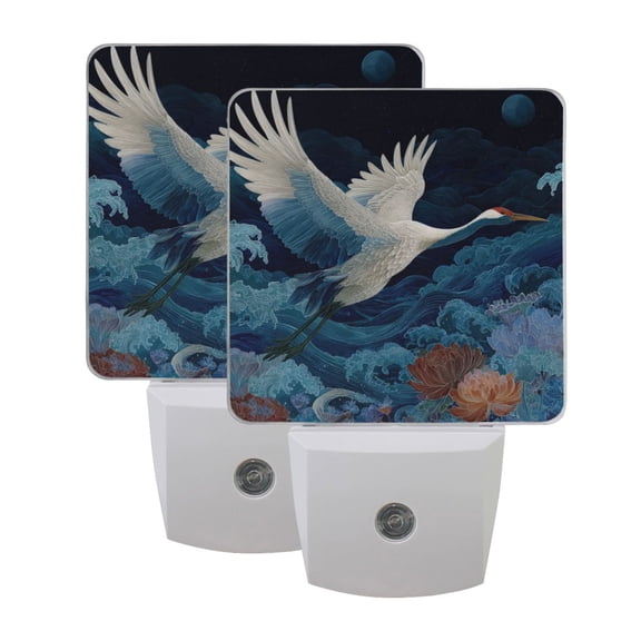 Night Light 3x4.5x1.4In LED Sensor Night Light Instruction Bedroom Baby Room Stairway Hallway Entry Night Light White Crane Moonlight