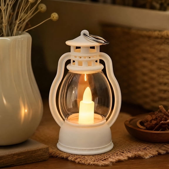 Night Light 4 Inch Vintage LED Table Lamp Battery Operated Mini Christmas Decoration with Handle for Holiday Window Shelf Bedroom Mantel Festive Home Decor