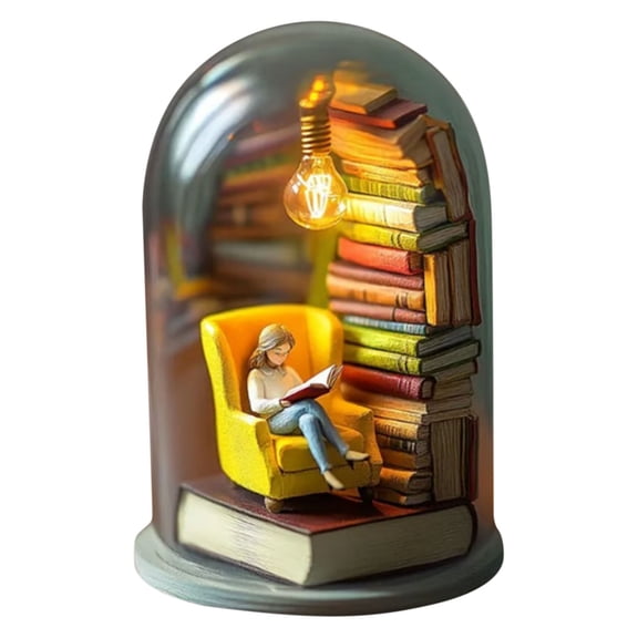 Night Light under $5! Yannianjz Reader Night Light, Your Late-Night Reading Sidekick, Tiny Bookshelf Library Statue Light for Desktop Decoration Lamp, Cute Dome Decor Gift for Book Lovers & Bedroom