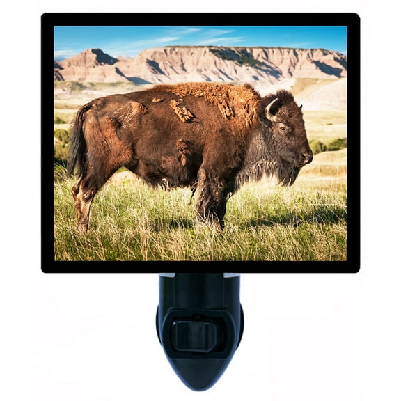Night Light - American Bison. | Buffalo Theme, Includes Free Switchable Insert, 4W Bulb, E12 Base