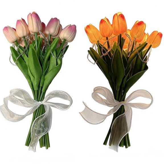 Night Light Artificial Flower Tulip Set 10pc USB Rechargeable LED Bouquet • Enchanting Glowing Flowers • Multi-Mode Ambient Lighting Decor • Long-Lasting Indoor Display