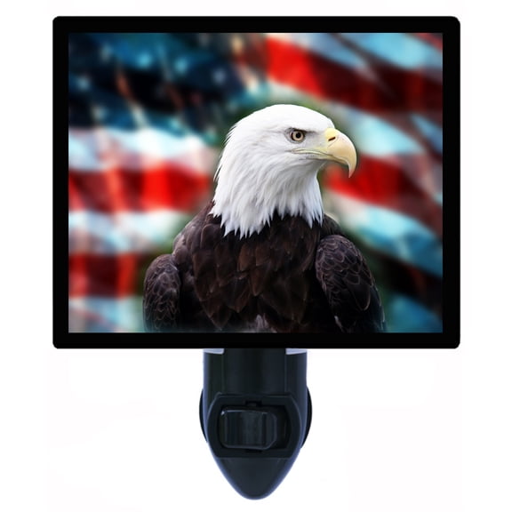 Night Light - Bald Eagle on US Flag. | Patriotic Theme, Includes Free Switchable Insert, 4W Bulb, E12 Base