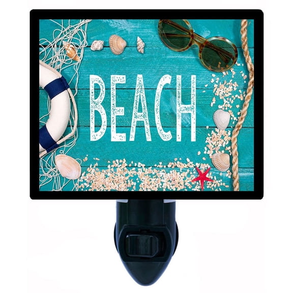 Night Light - Beach Sign. | Tropical Theme, Includes Free Switchable Insert, 4W Bulb, E12 Base