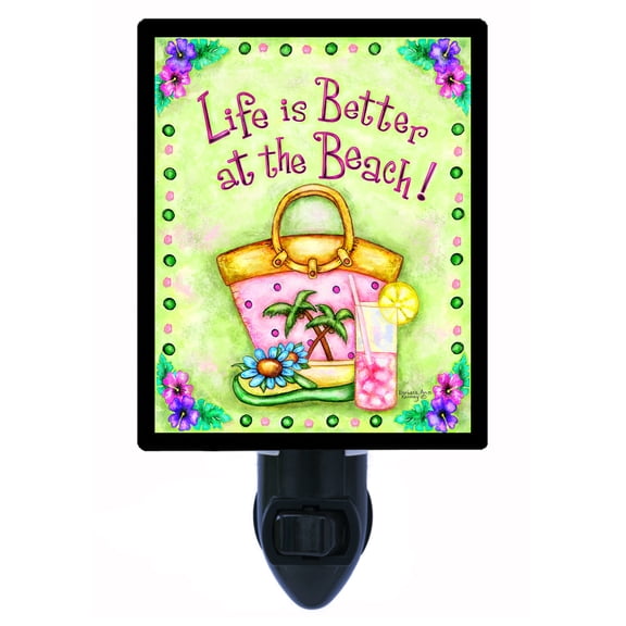 Night Light - Better at the Beach. | Tropical Theme, Includes Free Switchable Insert, 4W Bulb, E12 Base