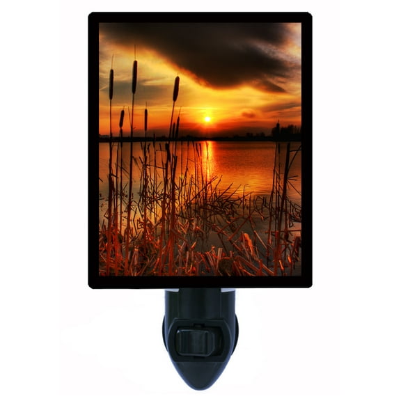 Night Light - Bullrush Sunset. | Landscape Theme, Includes Free Switchable Insert, 4W Bulb, E12 Base