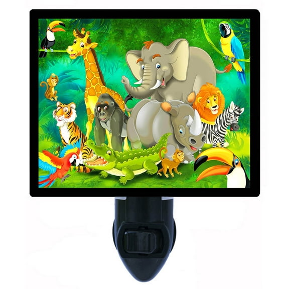 Night Light - Cartoon Jungle. | Kids Animals Theme, Includes Free Switchable Insert, 4W Bulb, E12 Base