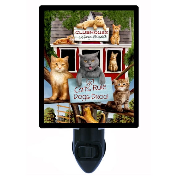 Night Light - Cats Rule. | Cat Theme, Includes Free Switchable Insert, 4W Bulb, E12 Base