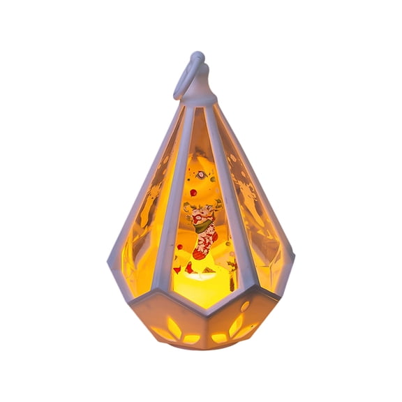 Night Light Christmas Retro Mini Triangle Lantern, Portable Plastic Tabletop Ambient Glow Ornament for Indoor Window Shelf Holiday Party Halloween Centerpiece Decor, 6.3"x3.9"