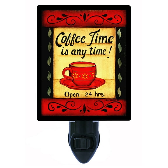 Night Light - Coffee Time is Any Time. | Kitchen Theme, Includes Free Switchable Insert, 4W Bulb, E12 Base