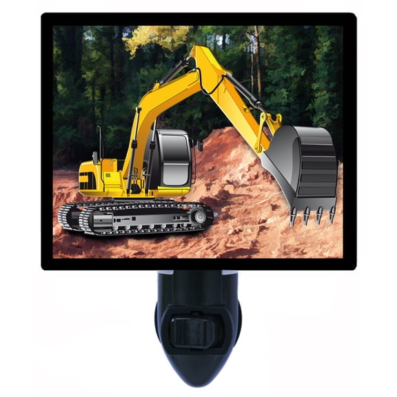 Night Light - Crawler-Excavator. | Truck Theme, Includes Free Switchable Insert, 4W Bulb, E12 Base