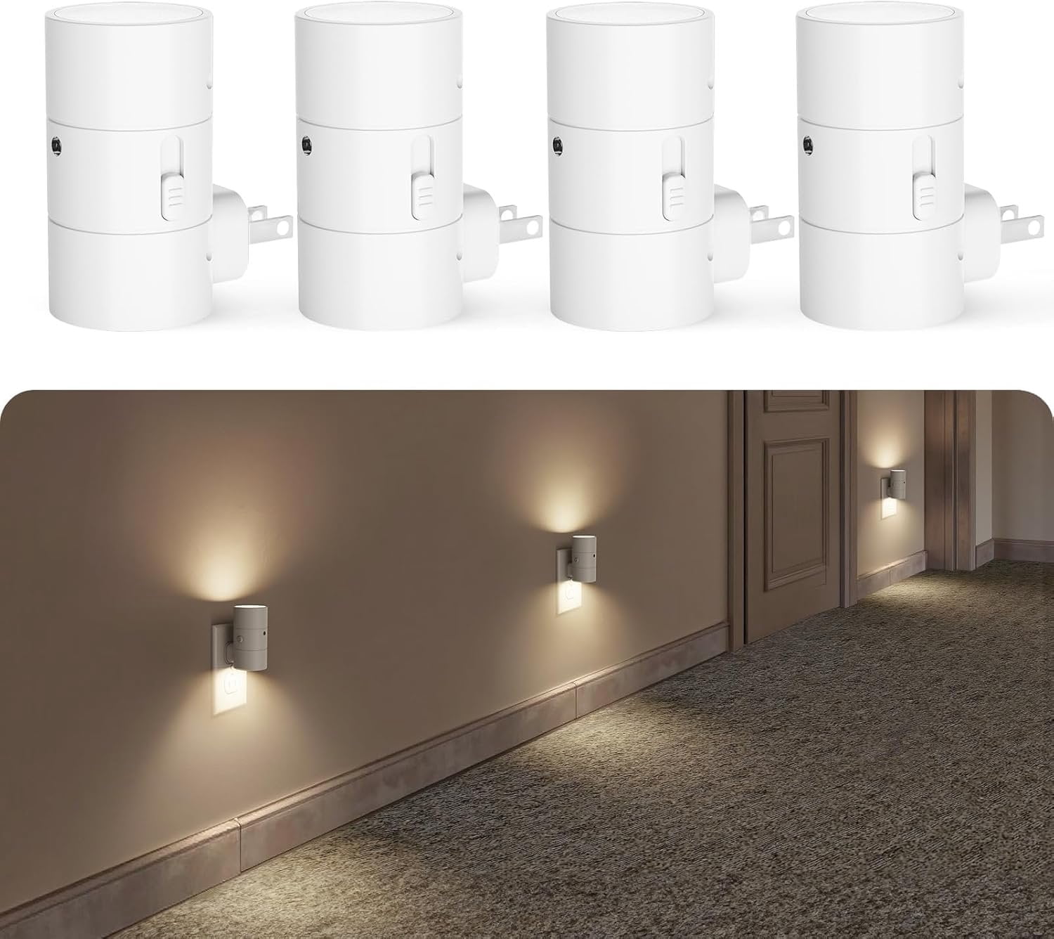Night Light, Dimmable Led Night Lights Plug into Wall, /3000K/4500K, 0-100LM Adjustable Brightness, Dusk to  Nightlight for Hallway, Bathroom, Bedroom White 4 Pack