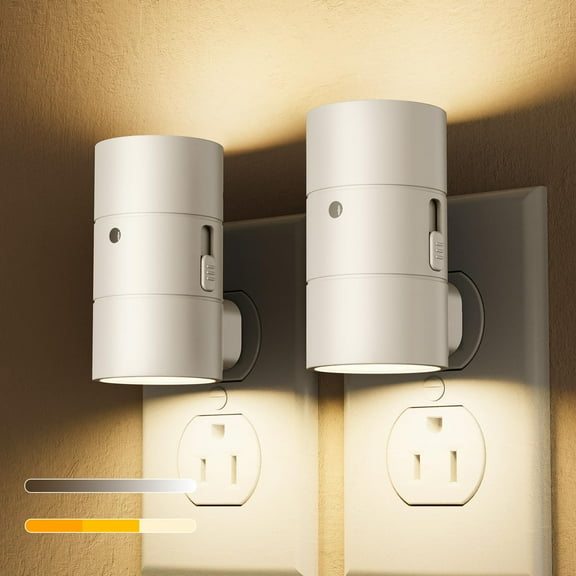 A Night Light, Dimmable Led Night Lights Plug into Wall, Amber/3000K/4500K, 0-100LM Adjustable Brightness, Dusk to Dawn Nightlight for Hallway, Bathroom, Bedroom Black 4 Pack
