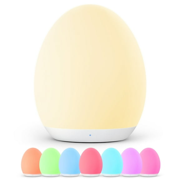 Night Light, Egg Light for Nursery with 7 RGB Colors Changeable & Stepless Dimming, Rechargeable Tap Light with 1h Timer & Touch Control, Portable Night Light for Babies BPA Free