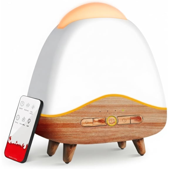 Night Light Essential Oil Diffuser with Flame, 300ML Ultrasonic Aroma Diffuser, 7 Color Lights with Remote Control, Cool Mist, Timed Mist, Auto Shut-Off for Home, Bedroom, Hotel, Office, Yoga (White)