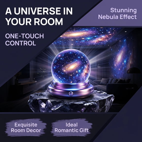 Night Light Galaxy Star Projector Crystal Ball Lamp, Nebula Star Ceiling Projector Light, Elegant Tabletop Ornament, Atmosphere Decor for Gaming Room Apartment, Holiday Surprise Gift