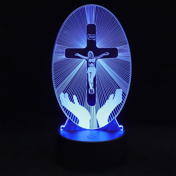Night Light Gifts Novelty Lamp Jesus Hologram Cross Pattern Acrylic Man
