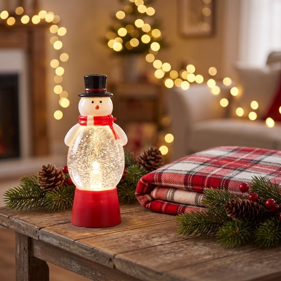 Night Light, Illuminates with Magical Falling Snow Effect, Tabletop Decor, Glitter Floating Snow Scene and Warm LED Glow for Bedside Table, Fireplace Mantel, and Window Sill.