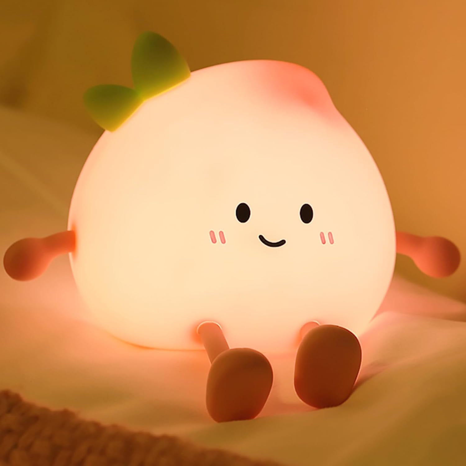 Night Light for Kids, Cute Peach Soft Silicone Nursery Light, 7 Colors & 3 Level Warm Light, Rechargeable Touch Pat Lamp, Bedside Baby Night Light Gift for Kids (Multicolour)