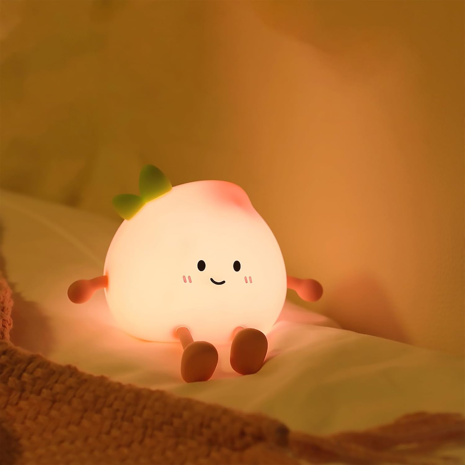 Night Light for Kids, Cute Peach Soft Silicone Nursery Light with 7 Colors & 3 Levels Adjustable Warm Light, Rechargeable Touch Control Pat Light, Bedside Baby Night Light Gift for Kids (Multicolour)