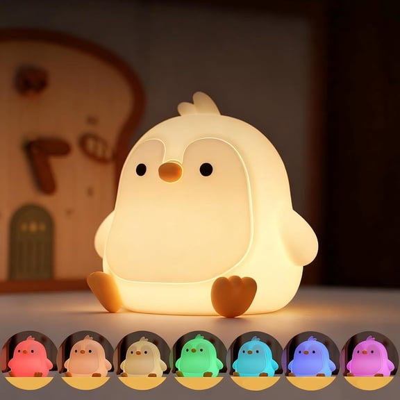 Night Light for Kids, Cute Penguin Silicone Night Light with 7 Colors, Bedside Lamp with Timer, Touch Control Dimmable Lamp, LED Rechargeable Lamp for Toddler Boys Girls Room Christmas Decor