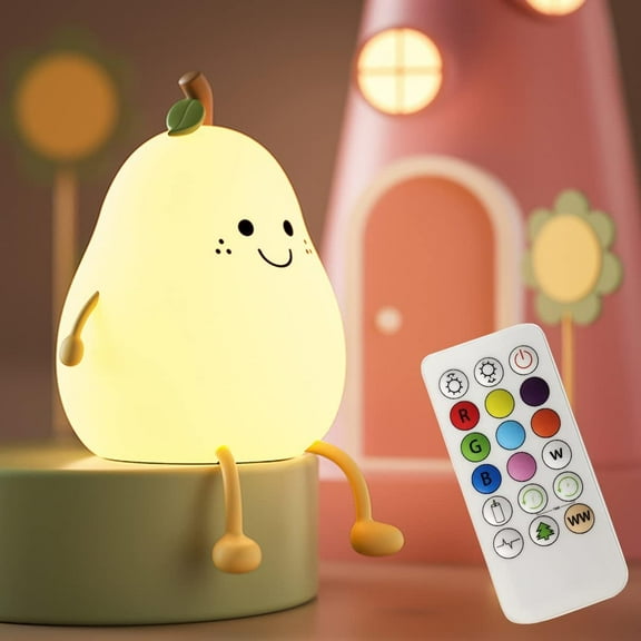 Night Light for Kids,Cute Silicone Nursery Pear Lamp for Baby and Toddler,Fruit NightLight with Remote, Squishy Night Lamp for Bedroom,Kawaii Bedside Lamp for Boys Girls Room