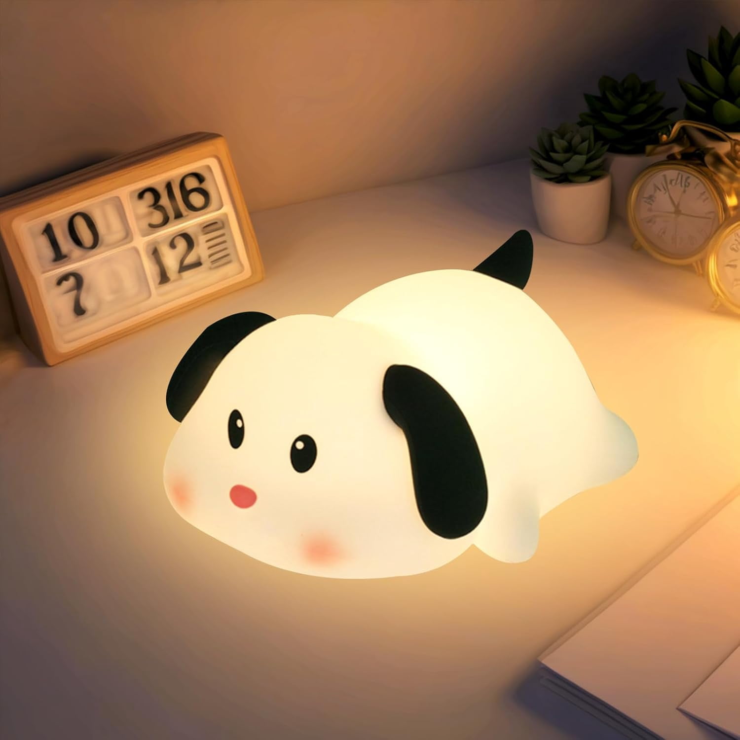 Night Light for Kids, Cute Silicone Puppy Squishy Night Light, 3 Levels Dimmable LED Dog Lamp with Timer, Rechargeable Baby Nursery Light, Unique Gifts for Boys Girls