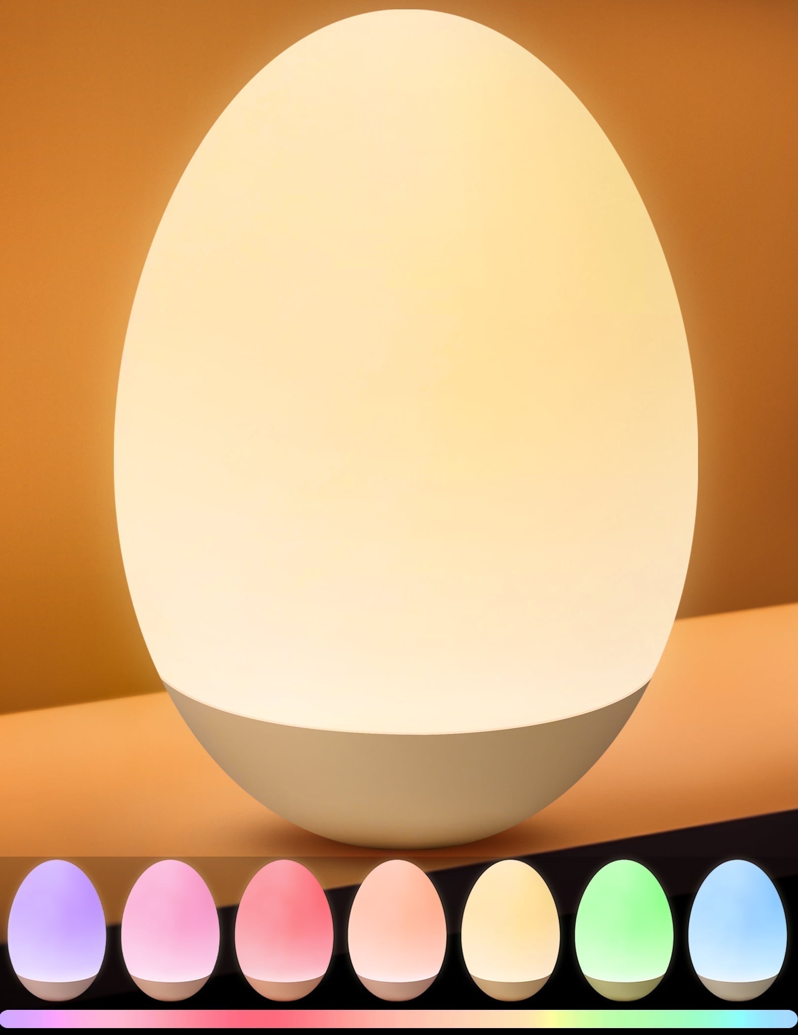 COSJM Night Light for Kids, Egg Lights for Nursery with RGB Colors Changeable & Stepless Dimming, Rechargeable Tap Light with 1h Timer & Touch Control, Portable Night Light for Babies BPA Free