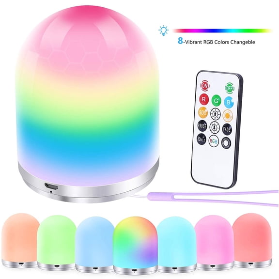 Night Light Kids, LNGOOR Remote Control LED Bedside Lamp for Children, USB Rechargable & Remote Control & Lanyard, Nursery Lamp with Color Changing, RGB Light with USB Port Rechargeable, Eye Caring