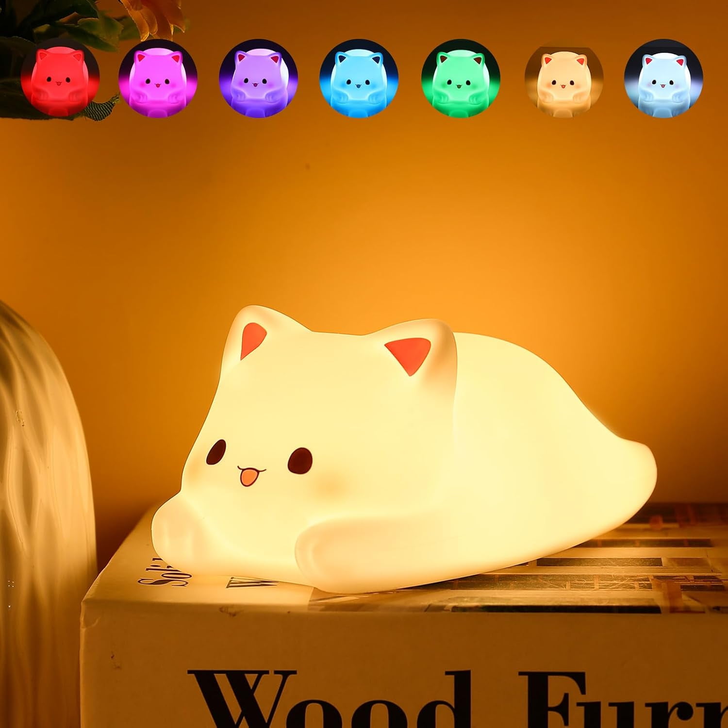 Night Light for Kids Lamp, 16 Colors Cat Lamp Cute Lamp, Dimmable Baby  Night Lights for Nursery,Silicone Rechargeable Nightlight for Kids Room,  Kawaii ..., image size:1500x1500