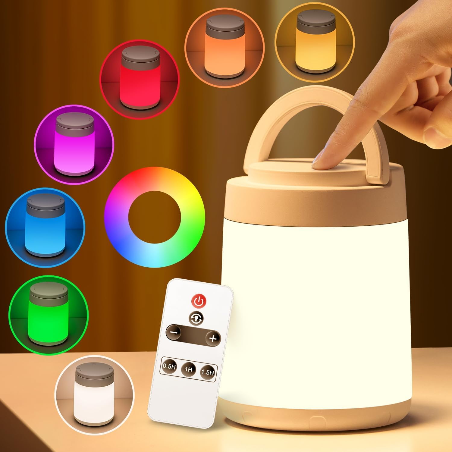 Night Light for Kids Night Light,10 Colors+8 Dimmable Baby Night Lights for Nursery Lamp,Portable+Remote+Touch Nightlight for Kids Room,1800mAh Tap Light Rechargeable Night Light Cream White