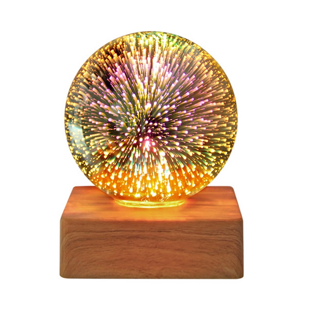 Night Light LED Color Changing Ball Firework Glass Chic Decor Bedroom