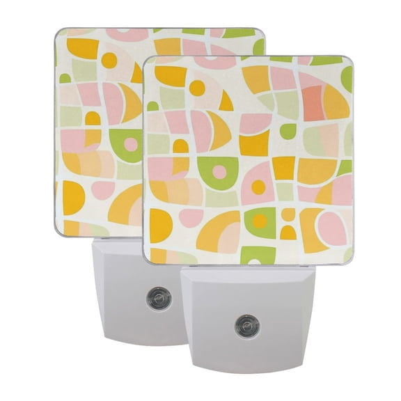 Night Light LED Dusk to Dawn Night Lamp Auto Sensor Plug-in Nightlight for Bedroom Bathroom Nursery Hallway Kitchen Cute and Colorful Retro Groovy, 2Pack