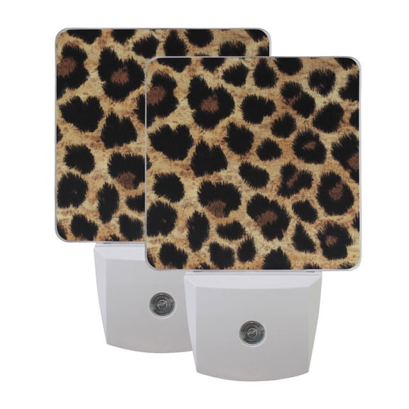 Night Light LED Dusk to Dawn Night Lamp Auto Sensor Plug-in Nightlight for Bedroom Bathroom Nursery Hallway Kitchen Leopard Print Fabric Texture, 2Pack