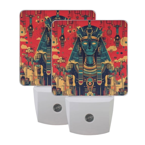 Night Light LED Dusk to Dawn Night Lamp Auto Sensor Plug-in Nightlight for Bedroom Bathroom Nursery Hallway Kitchen An Ancient Egyptian Robot, 2Pack