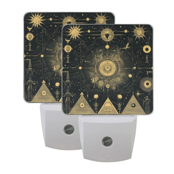 Night Light LED Dusk to Dawn Night Lamp Auto Sensor Plug-in Nightlight for Bedroom Bathroom Nursery Hallway Kitchen Ancient Symbols and Shapes, 2Pack